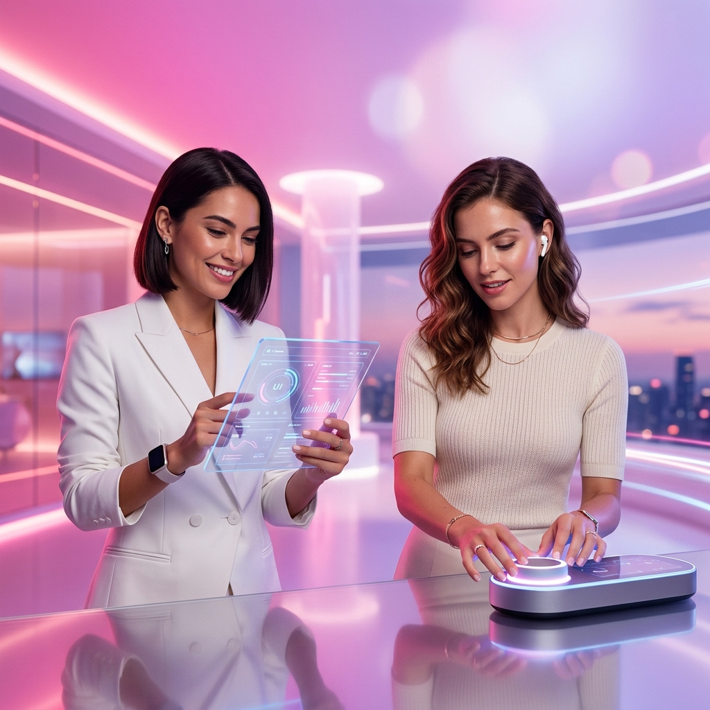Mujeres usando tecnología